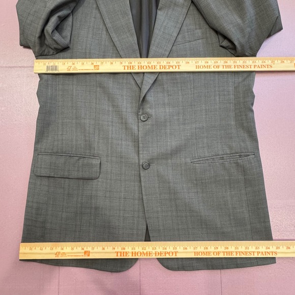 Monarch 110's 100% Wool Men Gray Plaid Suit Jacket Blazer Trousers Pants Set 44L - Picture 2 of 16